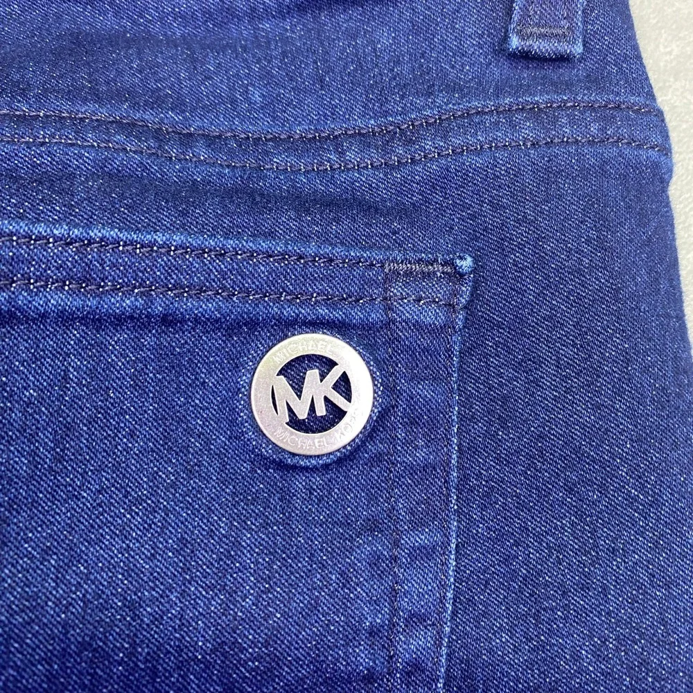 Michael Kors‎ Womens Skinny Jeans Dark Indigo Blue Stretch Denim MK Logo Sz 32